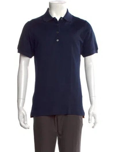 Pre-owned Hermes Sellier Collar Polo Shirt In Blue