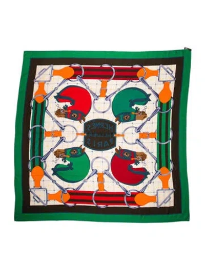 Pre-owned Hermes Sellier Equestrian Cashmere Shawl In Green
