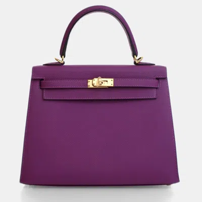 Pre-owned Hermes Sellier Kelly 25 Anemone Epsom Handbag In Purple
