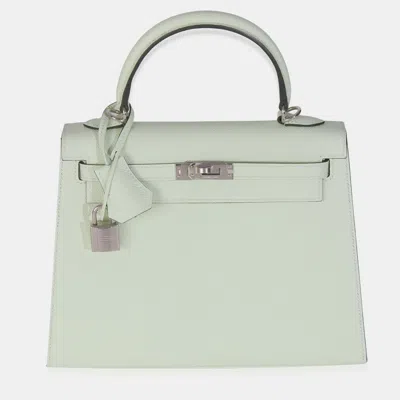 Pre-owned Hermes Sellier Kelly 25 Vert Fizz Epsom Bag In Green