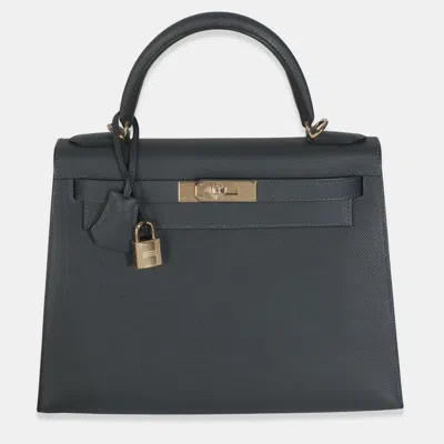 Pre-owned Hermes Sellier Kelly 28 Gris Misty Epsom Bag In Gray