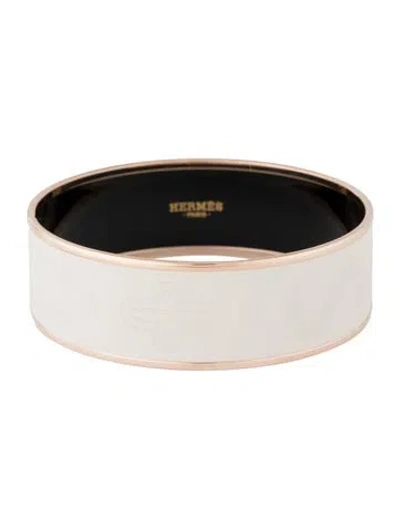 Pre-owned Hermes Sellier L Pannacotta Wide Enamel Bangle Bracelet, 8.25" In Neutrals