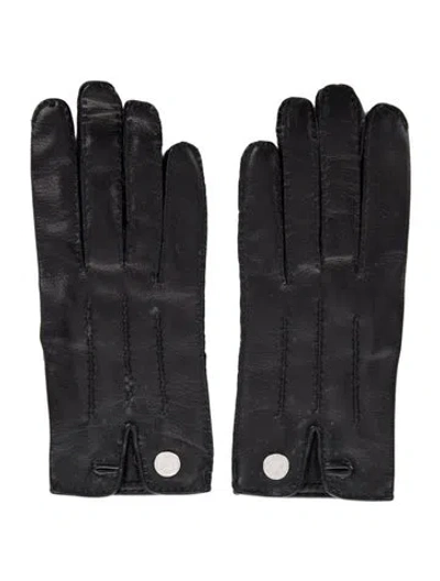 Pre-owned Hermes Sellier Leather Gloves In Black