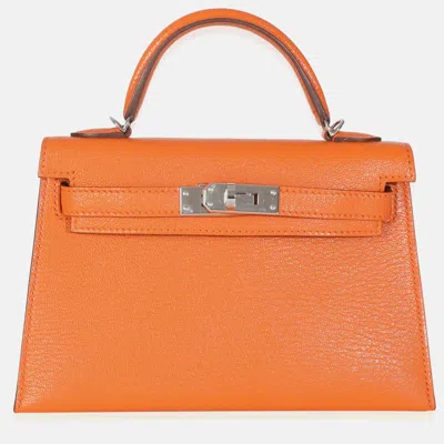 Pre-owned Hermes Sellier Mini Kelly 20 Feu Verso Mysore Chevre Bag In Orange
