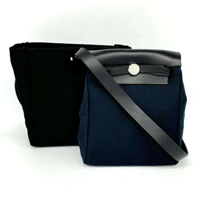 Pre-owned Hermes Sellier Navy Black Canvas Shoulder Bag ()