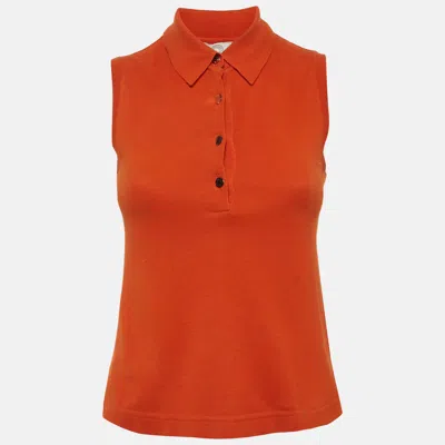 Pre-owned Hermes Hermès Sellier Orange Jersey Knit Tank Top Xs