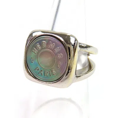 Pre-owned Hermes Sellier Silver Band Ring ()