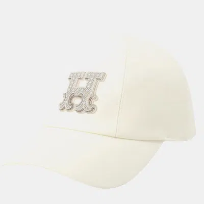 Pre-owned Hermes Serena H Electric Cap Size 57 Blanc Lotus Cotton100% In White