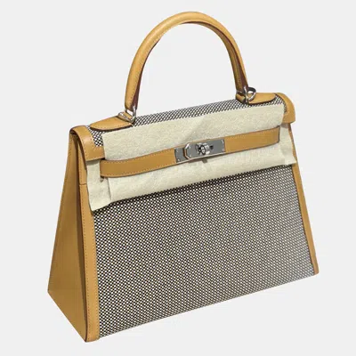 Pre-owned Hermes Sesame Canvas Kelly 28 Bag In Brown