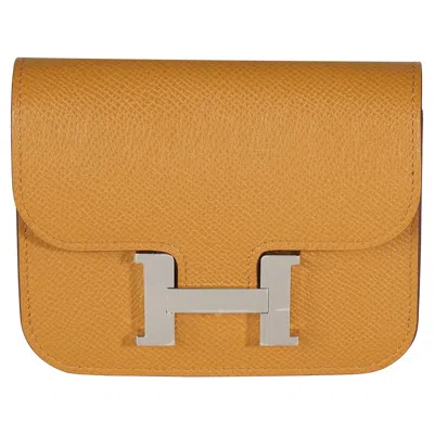 Pre-owned Hermes Hermès Sesame Epsom Constance Slim Wallet Phw In Orange