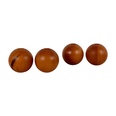 Pre-owned Hermes Set Of 4 Spherical Pearwood Candleholders By Bottega Ghianda For Hermès, 1970s In Brown