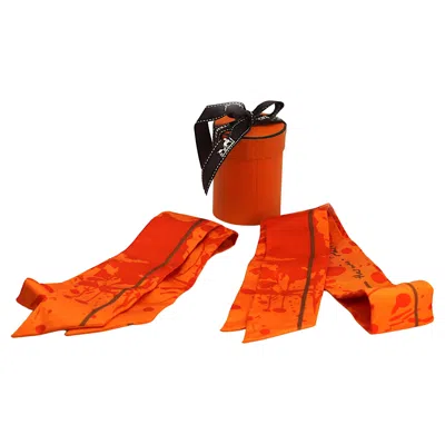Pre-owned Hermes Set Of Two  Silk Twilly Scarves In Red