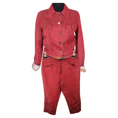 Pre-owned Hermes Set Suit  Breeches / Jacket Linen And Silk In Red