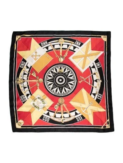 Pre-owned Hermes Sextants Silk Scarf In Black