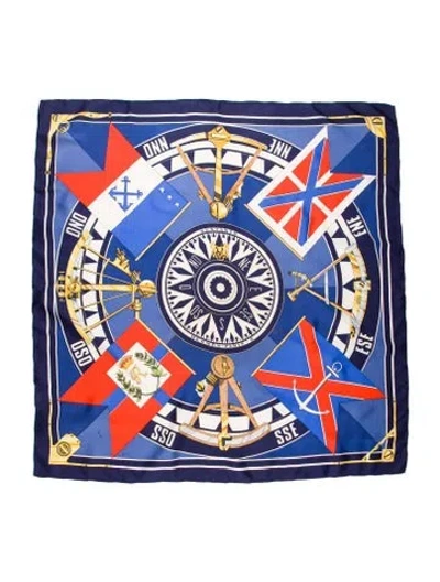 Pre-owned Hermes Sextants Silk Scarf In Blue