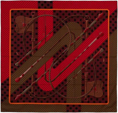 Pre-owned Hermes Shawl Clic Clac A Pois - Cs140 - Kaki Rouge Acajou New Care Tag In Brown