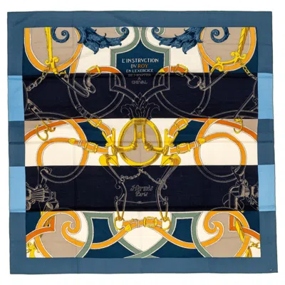Pre-owned Hermes Shawl L'instruction Du Roy – Cs140 – Bleu Ardoise - New Store Tag! In Black