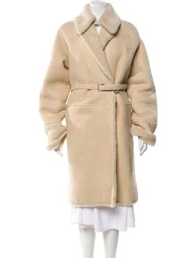 Pre-owned Hermes Shearling Faux Fur Coat In Neutral
