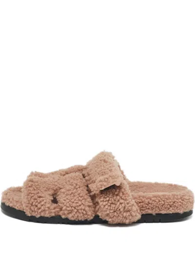 Pre-owned Hermes Shearling Sandals In Neutral