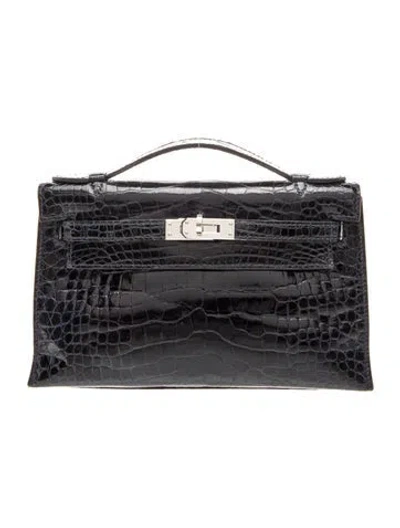 Pre-owned Hermes Shiny Alligator Kelly Pochette In Blue