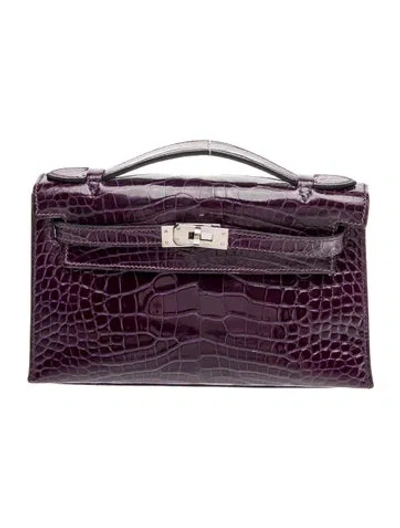 Pre-owned Hermes Shiny Alligator Kelly Pochette In Purple