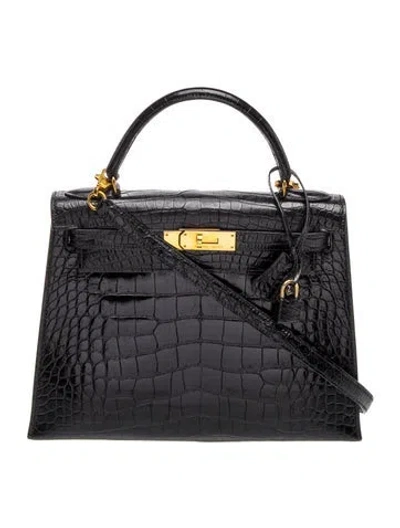 Pre-owned Hermes Shiny Alligator Kelly Sellier 28 In Black