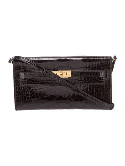 Pre-owned Hermes Shiny Alligator Kelly To Go Wallet In Black