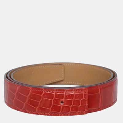 Pre-owned Hermes Shiny Porosus Crocodile Belt In Red