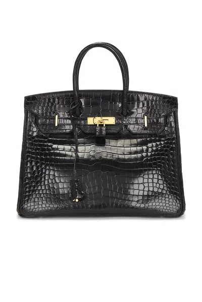 Pre-owned Hermes Shiny Porosus Crocodile Birkin 35 Handbag In Black