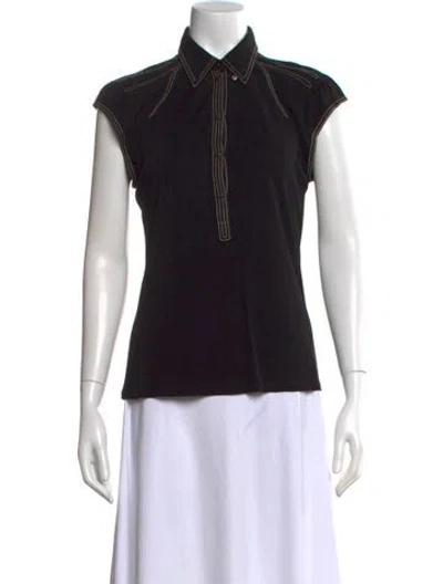 Pre-owned Hermes Short Sleeve Button-up Top In Black
