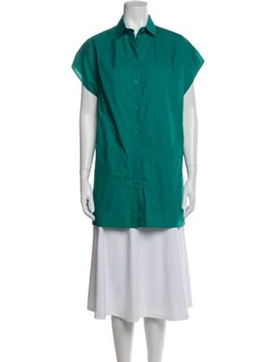 Pre-owned Hermes Short Sleeve Button-up Top In Green