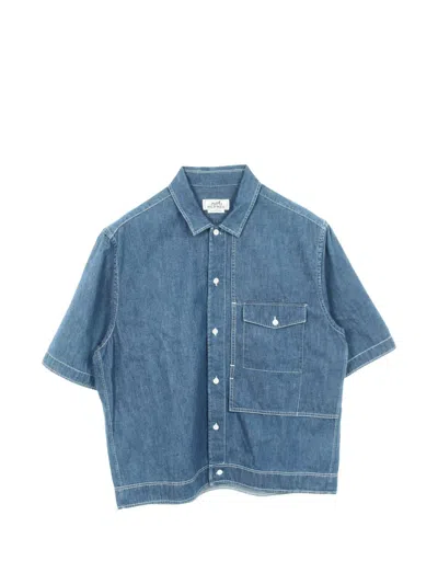 Pre-owned Hermes Short-sleeved Chambray Shirt In Blue