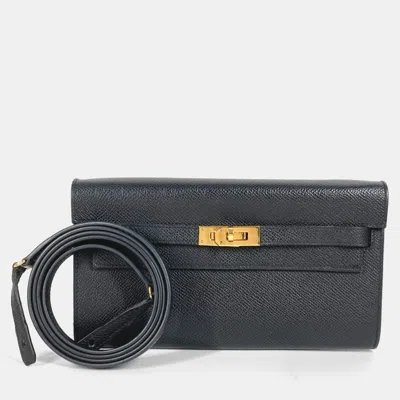 Pre-owned Hermes Shoulder Wallet Kelly Long To-go Bag Pochette Epson Black