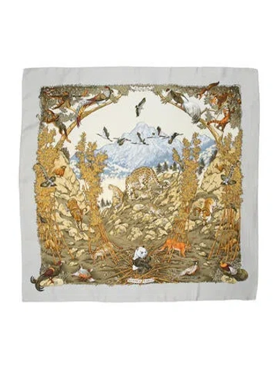 Pre-owned Hermes Sichuan Silk Scarf In Neutral