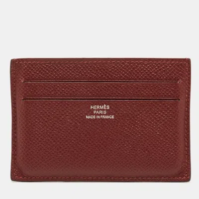 Pre-owned Hermes Sienna Epsom Leather Citizen Twill Card Holder In Brown
