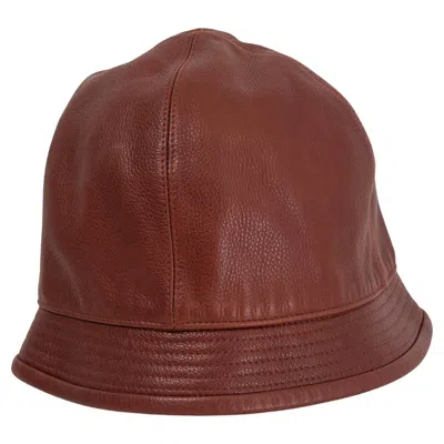 Pre-owned Hermes Sienne Chestnut Brown Grained Leather Bucket Hat 57
