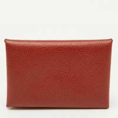 Pre-owned Hermes Hermès Sienne Epsom Leather Calvi Duo Card Holder In Brown