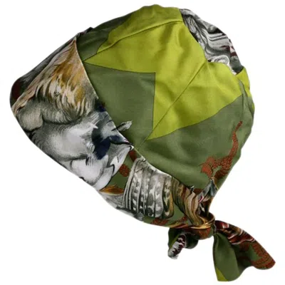 Pre-owned Hermes Signature Hunting Print Silk Twill Hat In Brown