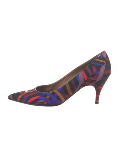 Pre-owned Hermes Signature Logo Silk Pumps In Purple