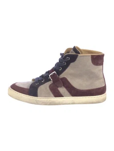 Pre-owned Hermes Signature Logo Suede Sneakers In Purple