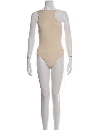 Pre-owned Hermes Silk Asymmetrical Bodysuit W/ Tags In Neutrals