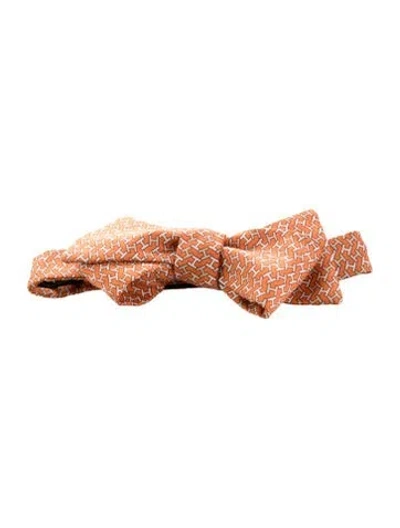 Pre-owned Hermes Silk Bow Tie In Orange