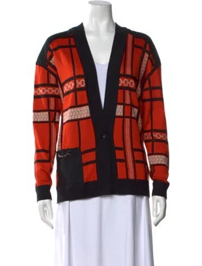 Pre-owned Hermes Silk Colorblock Pattern Sweater In Orange