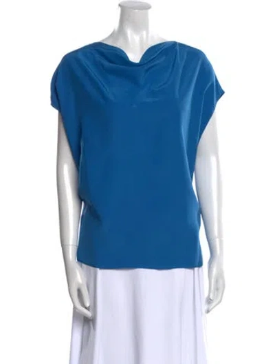 Pre-owned Hermes Silk Cowl Neck Blouse In Blue
