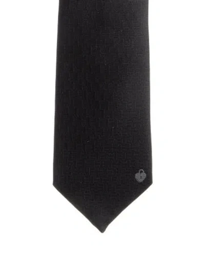 Pre-owned Hermes Silk Embroidered Tie  W/tags In Black