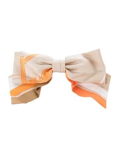 Pre-owned Hermes Silk Ex Libris Grenelle Hair Clip In Orange