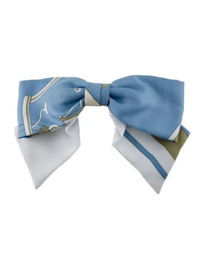 Pre-owned Hermes Silk Ex-libris Grenelle Bow Hair Clip In Blue