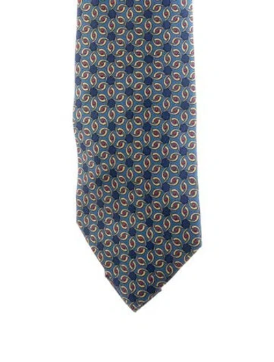 Pre-owned Hermes Silk Felt Blue Pattern Printed Tie With Tags