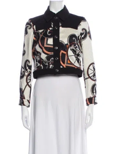 Pre-owned Hermes Silk Floral Print Biker Jacket In Multi