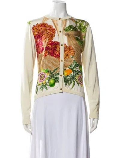Pre-owned Hermes Silk Floral Print Blouse In Neutral